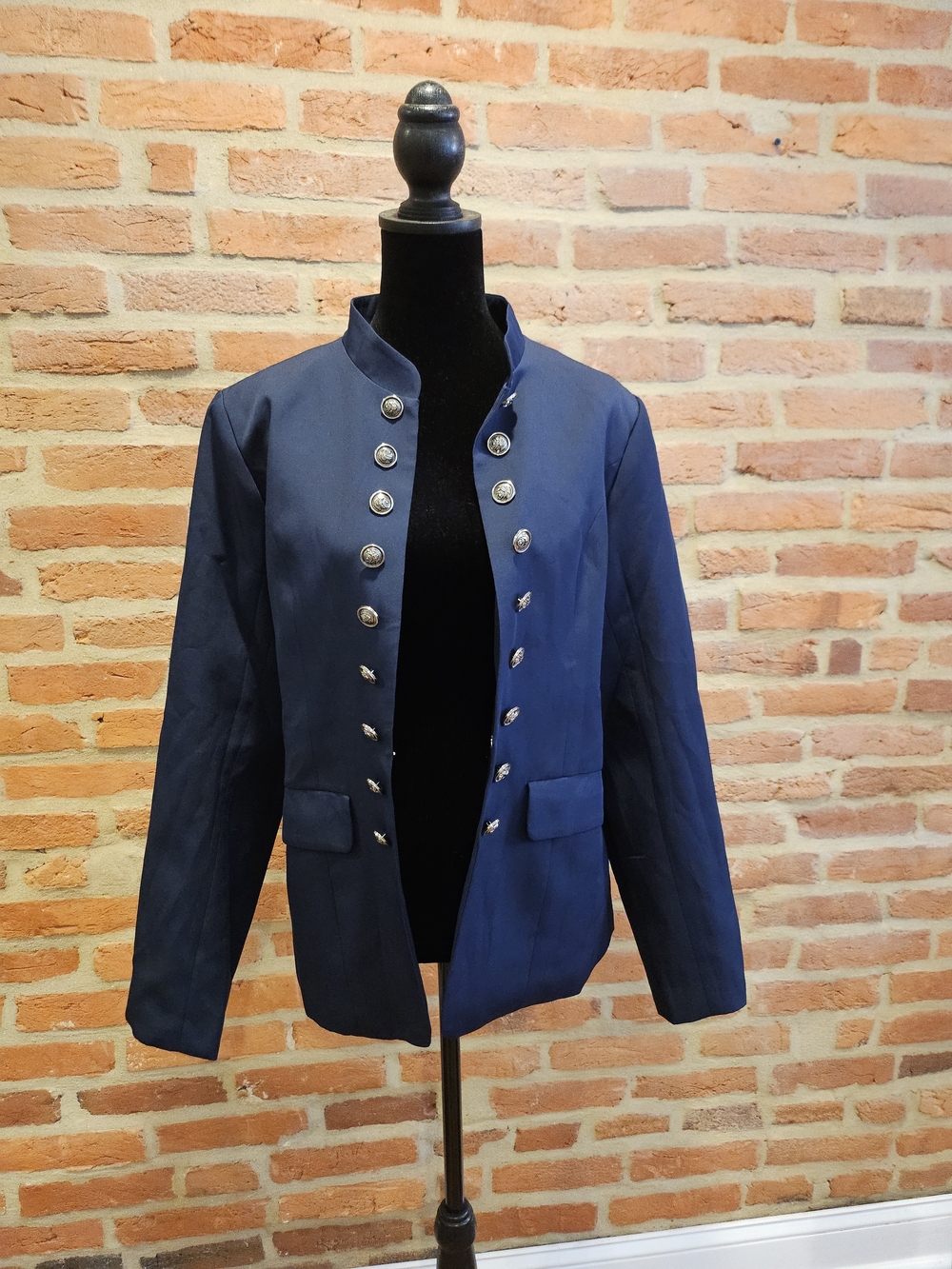 Navy Military-Style Button Jacket